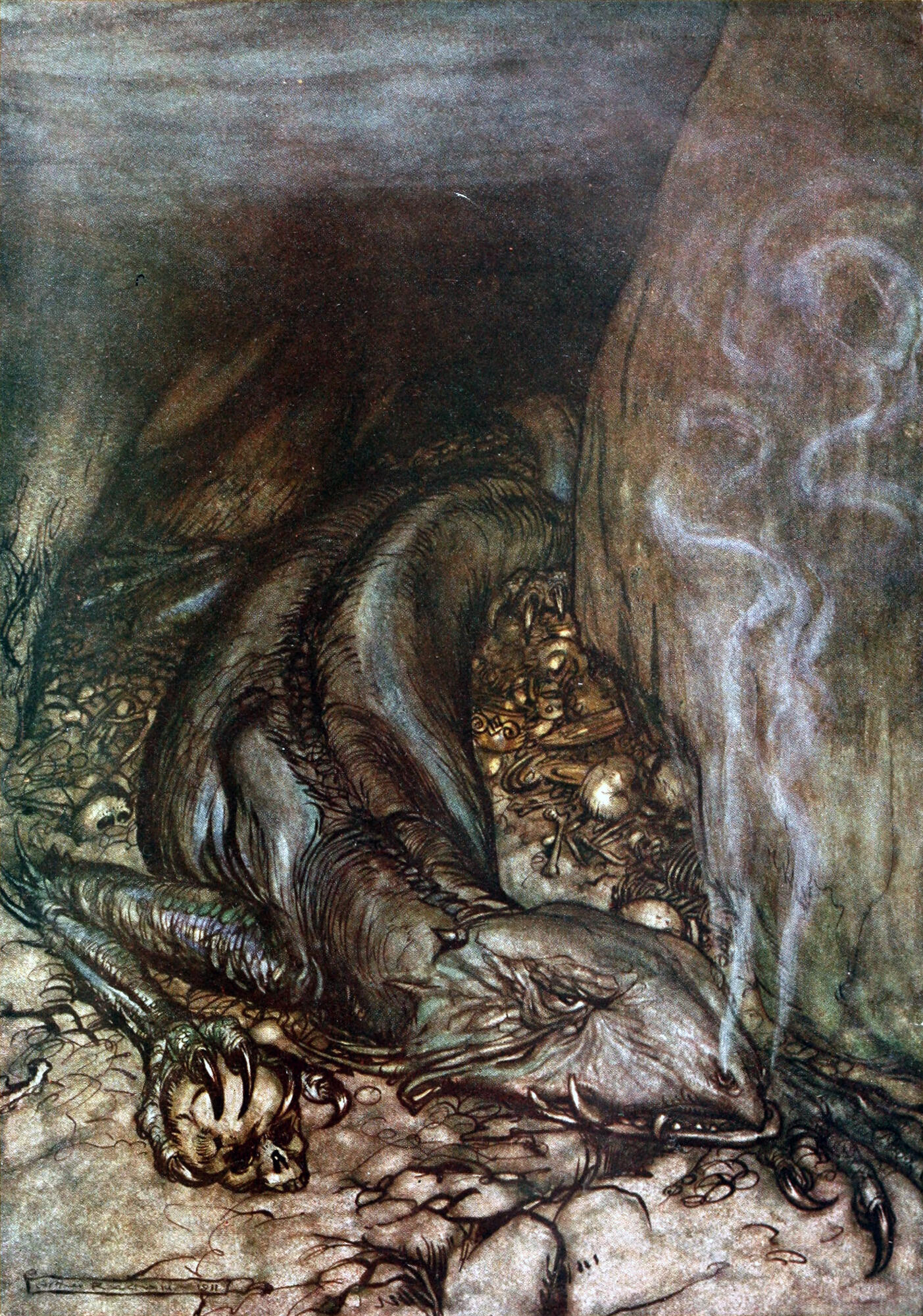 Arthur Rackham's illustration of the dragon Fafner